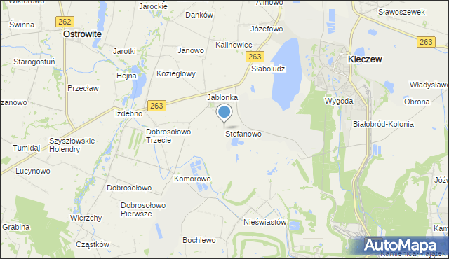 mapa Stefanowo, Stefanowo gmina Kazimierz Biskupi na mapie Targeo